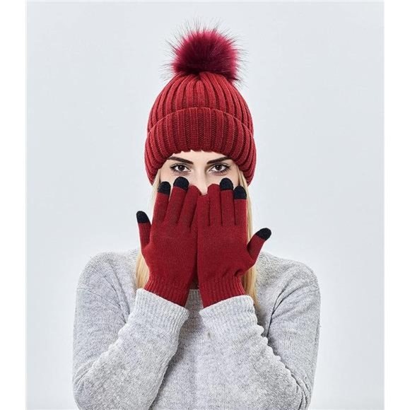 Women\'s Winter Beanie Hat and Gloves Set Soft Knit Warm main image 4